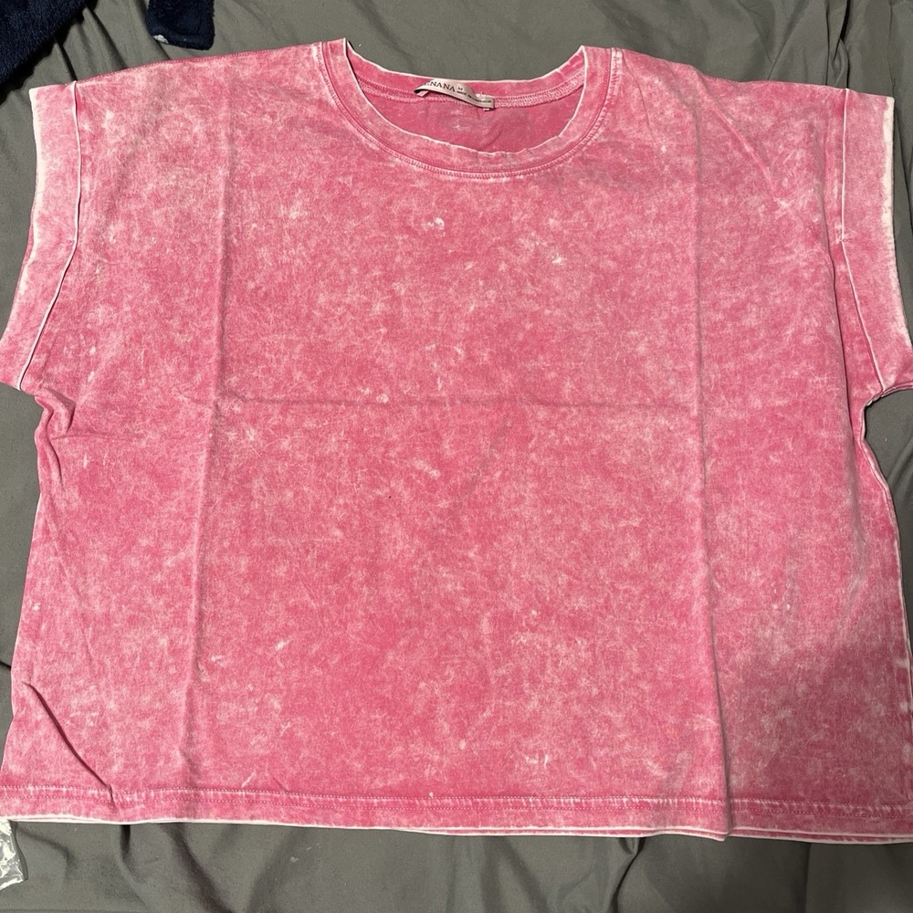 Zenana Women's Medium Pink Mineral Wash Oversized Crop T-Shirt 100% Cotton